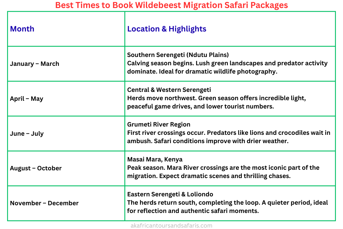 Best Times to Book Wildebeest Migration Safari Packages